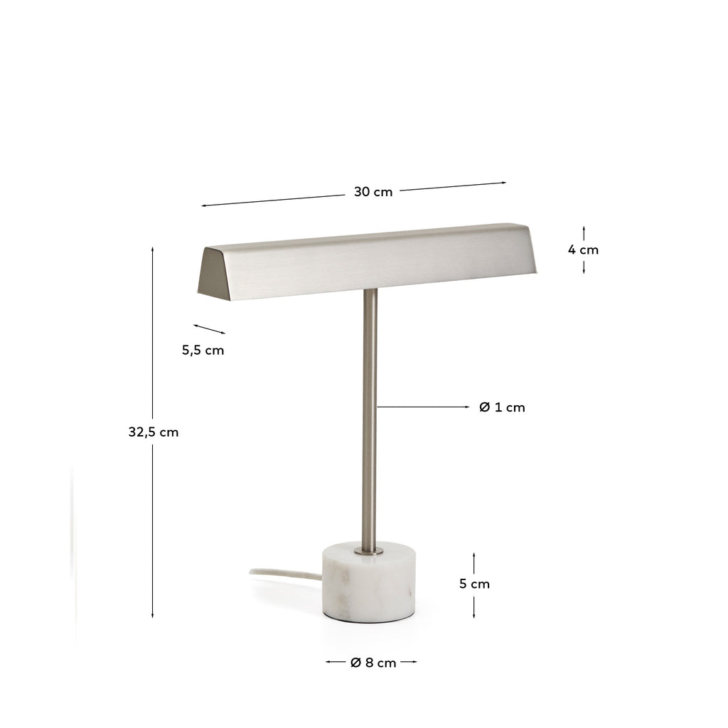 Lampe de table Lynor en métal brossé avec base en marbre blanc