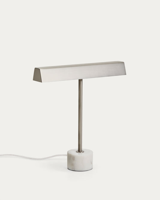 Lampe de table Lynor en métal brossé avec base en marbre blanc