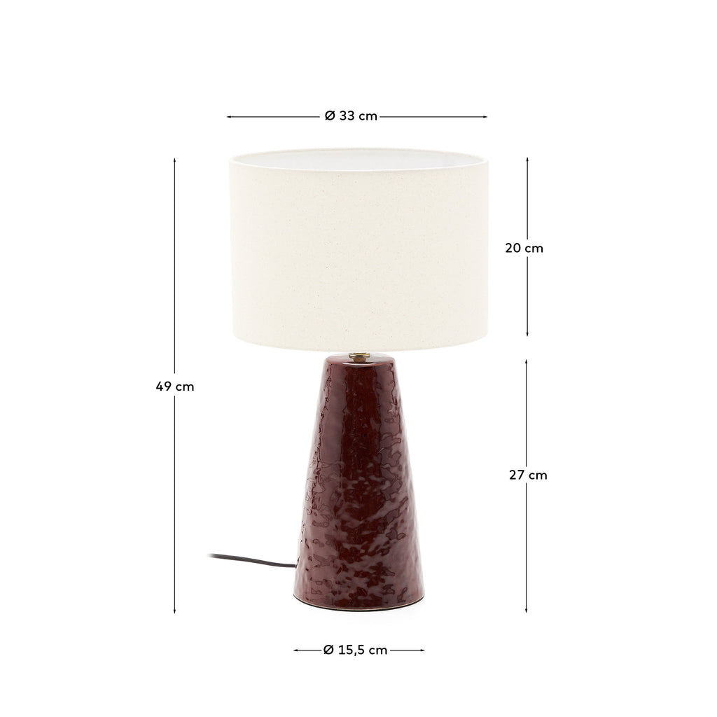 Lampe de table Drava en céramique grenat avec abat-jour en coton
