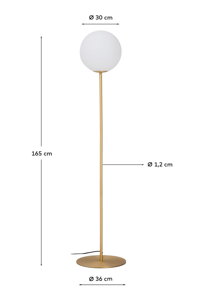 Brisia metal floor lamp with brushed brass finish and 1 frosted glass ball Ø30cm