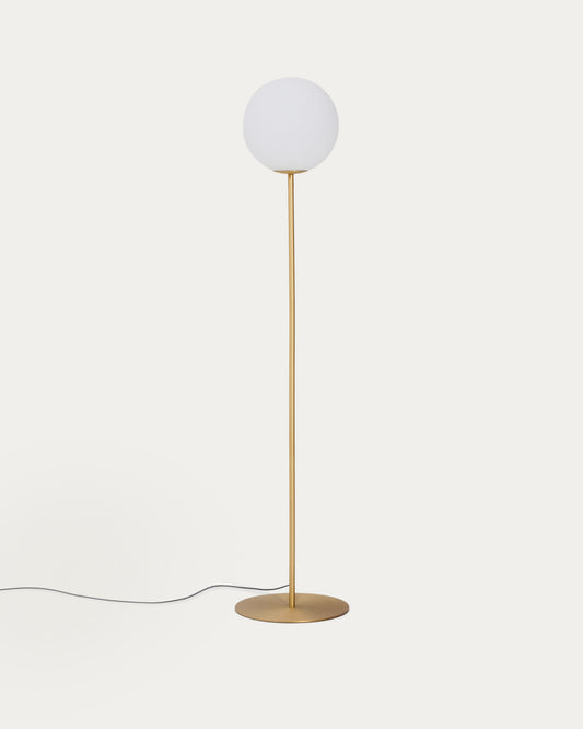 Lampadaire Brisia en métal finition laiton brossé avec 1 boule en verre dépoli Ø 30 cm
