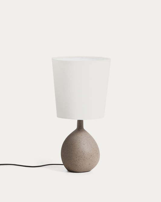 Petite lampe de table Viona avec effet pierre texturée et abat-jour en coton