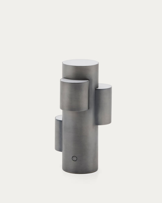 Lampe de table LED portable Adrina en métal gris foncé avec finition brossée