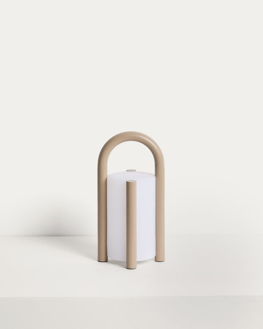 Petite lampe de table portable Leros en polyéthylène et acier taupe