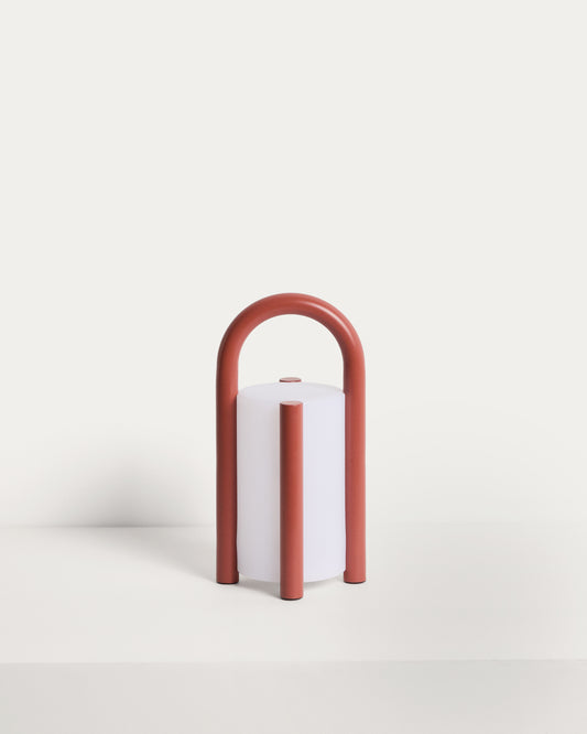 Petite lampe de table portable Leros en polyéthylène et acier terracotta