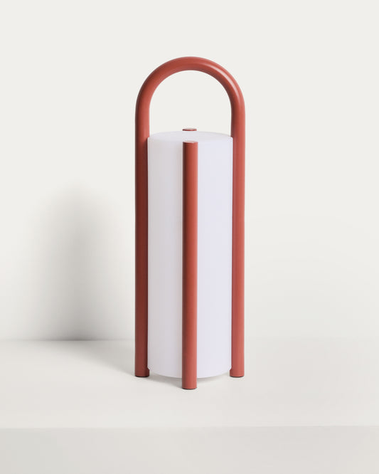 Grande lampe de table portable Leros en polyéthylène et acier terracotta