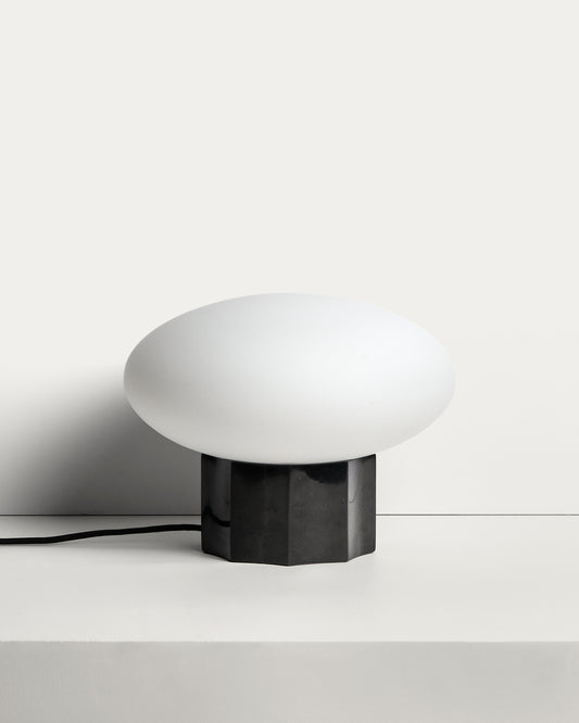 Lampe de table Idela en verre fumé et marbre noir Ø 26 cm