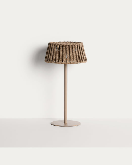 Lampe de table solaire d’extérieur Aldet en corde plate et pied en métal beige