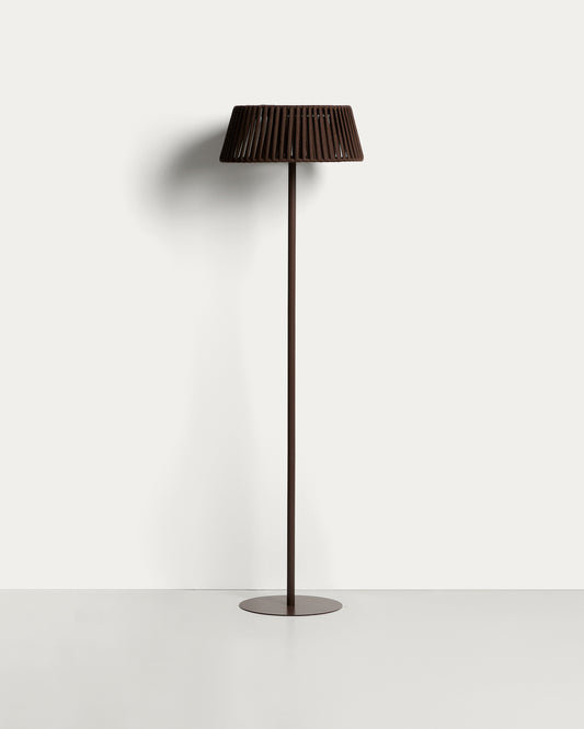 Lampadaire solaire d’extérieur Aldet en corde plate et pied en métal marron Ø 46 cm