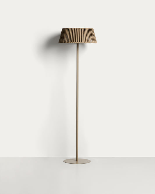 Lampadaire solaire d’extérieur Aldet en corde plate et pied en métal beige Ø 46 cm