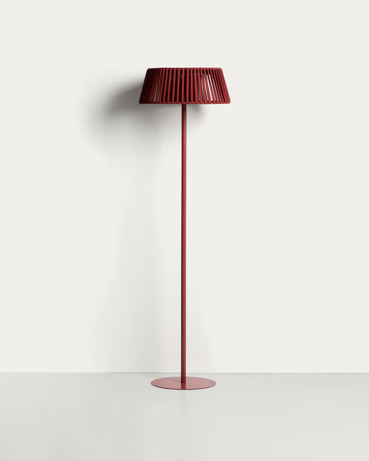 Lampadaire solaire d’extérieur Aldet en corde plate et pied en métal terracotta Ø 46 cm