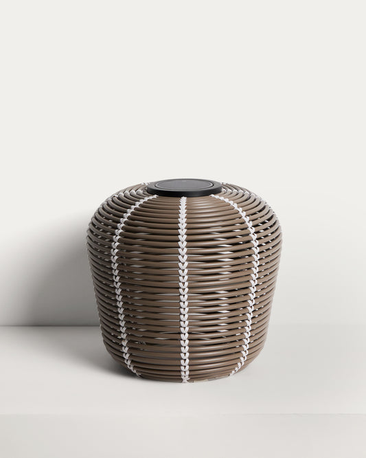 Lampe de table solaire d’extérieur Garoina LED en rotin synthétique taupe Ø 35 cm