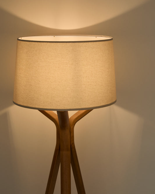 Lampadaire Ubira en bois de frêne et abat-jour en lin