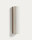 Umbran wall-mounted light fixture made from light brown rubberwood and beige linen