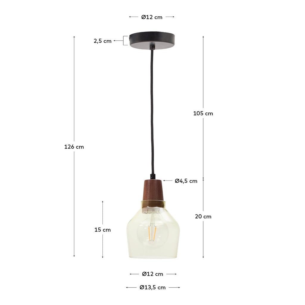 Plafonnier Silex en verre vert et bois de noyer Ø 13 cm