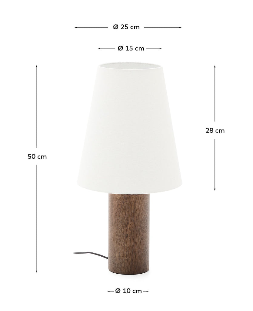 Lampe de table Marga en bois d’hévéa avec finition foncée