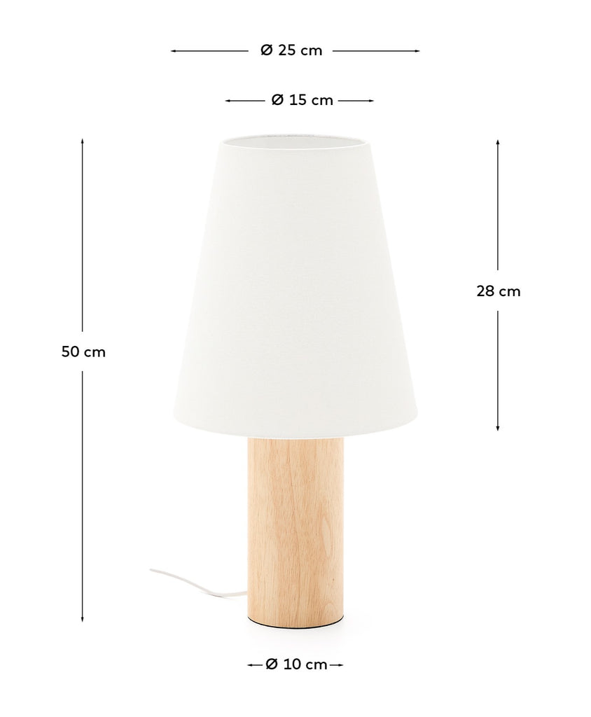 Lampe de table Marga en bois d’hévéa avec finition ton naturel