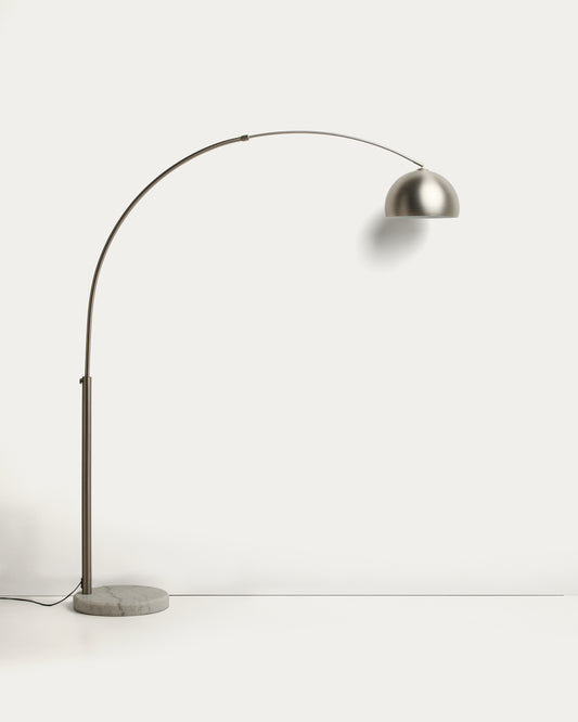 Lampadaire Madali en acier avec finition brossée argentée et marbre blanc