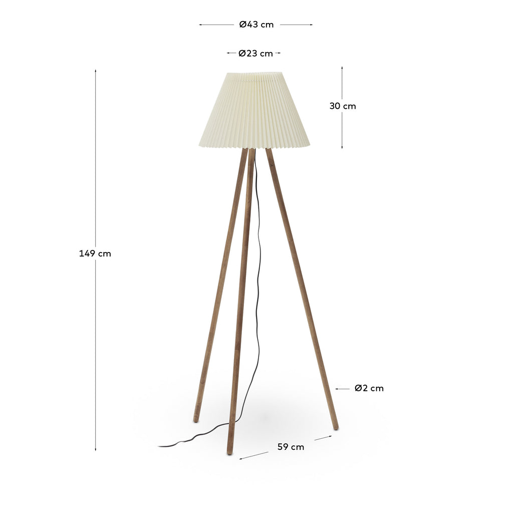 Lampadaire Benicarlo en bois d'hévéa finition naturelle et beige