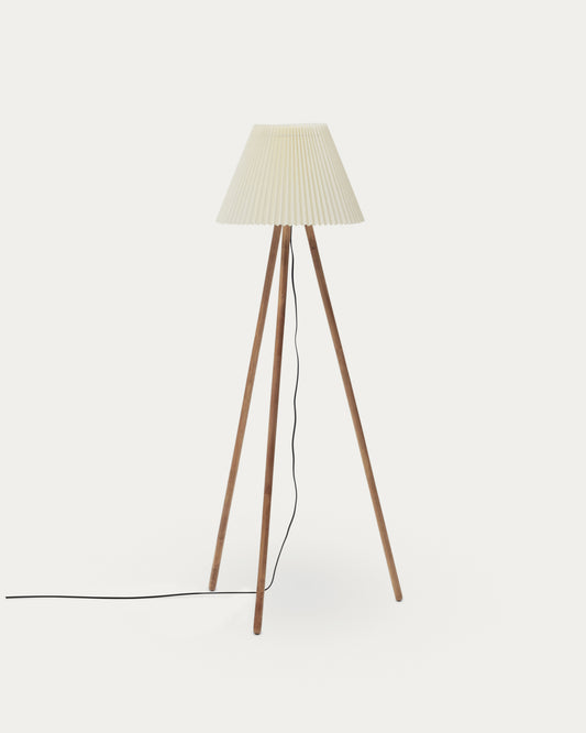 Lampadaire Benicarlo en bois d'hévéa finition naturelle et beige