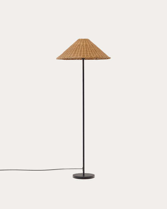 Lampadaire Urania en rotin et métal avec finition peinture noire