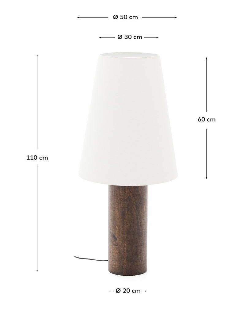 Lampadaire Marga en bois d’hévéa avec finition foncée