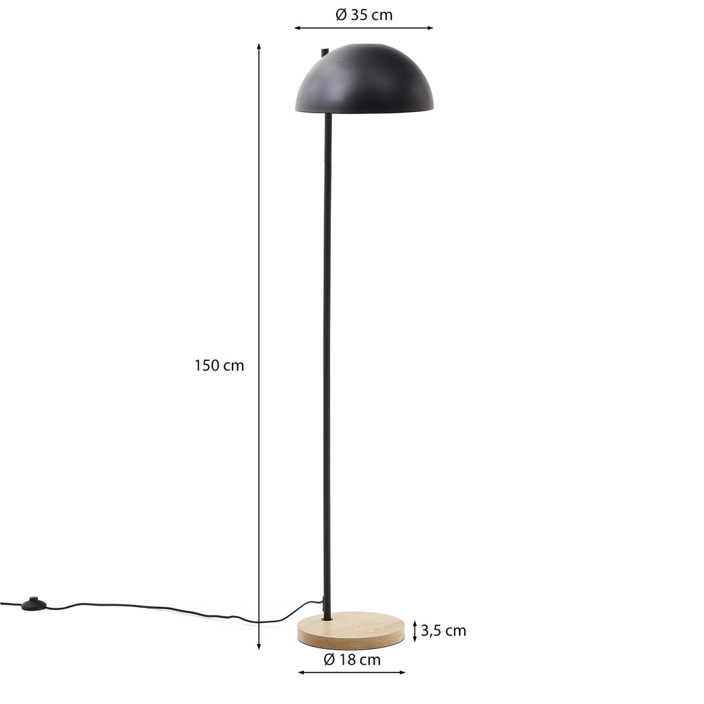 Lampe sur pied Catlar en frêne et métal avec finition noire