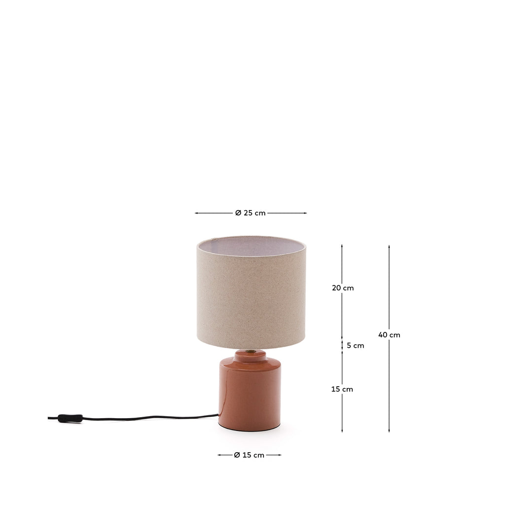 Lampe de table Daeli en céramique avec finition orange et coton beige