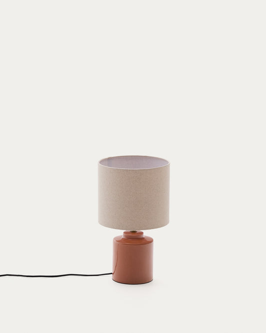 Lampe de table Daeli en céramique avec finition orange et coton beige