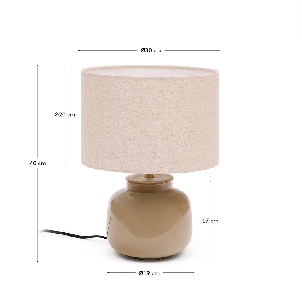 Lampe de table Tay en céramique verte et lin beige