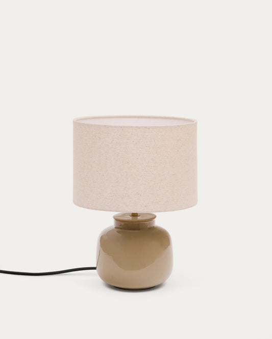 Lampe de table Tay en céramique verte et lin beige