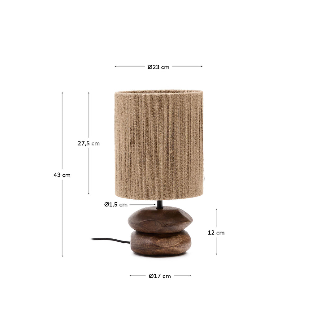 Lampe de table Kor en bois d’acacia finition foncée et jute