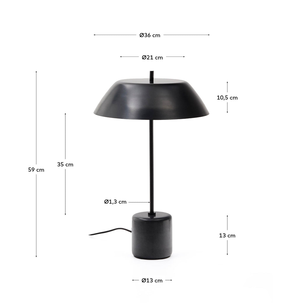 Lampe de table Sayra en marbre noir et métal peint noir