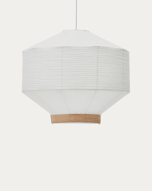 Abat-jour pour suspension Hila en papier blanc et placage en bois naturel Ø 80 cm