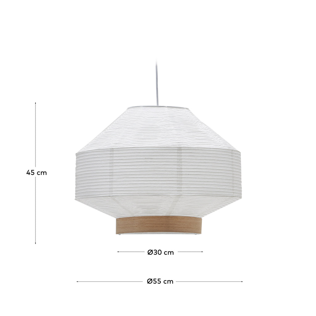 Abat-jour pour plafonnier Hila en papier blanc et placage en bois naturel Ø 55 cm