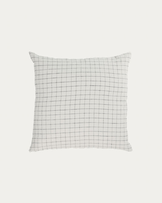 Housse de coussin Maialen 100% lin carreaux blancs et rayures noires 45 x 45cm