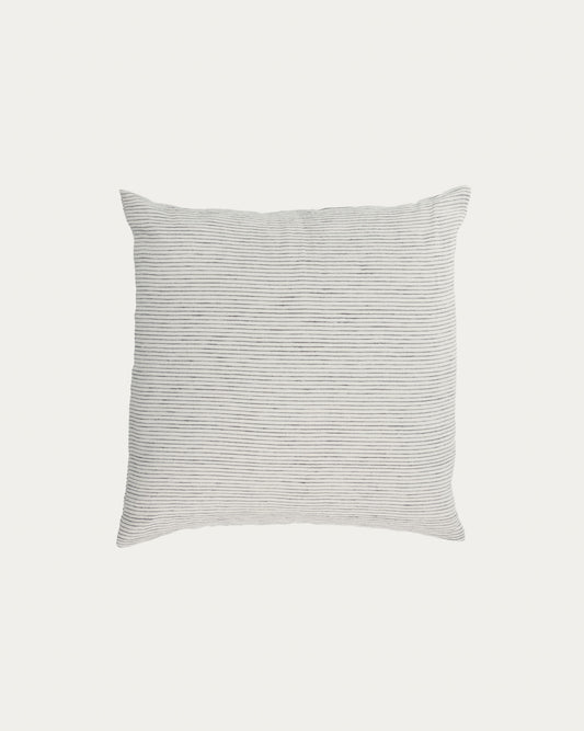 Housse de coussin Marena 100 % lin à rayures blanches et noires 45 x 45 cm