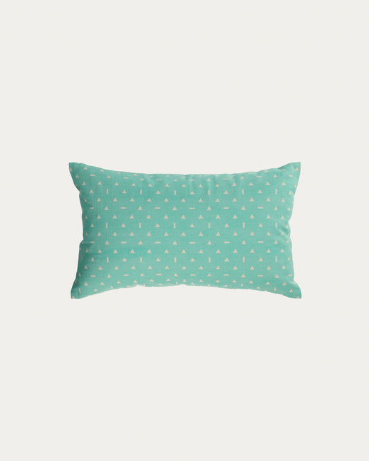Housse de coussin Zale 100% coton turquoise à triangles blancs 30 x 50 cm