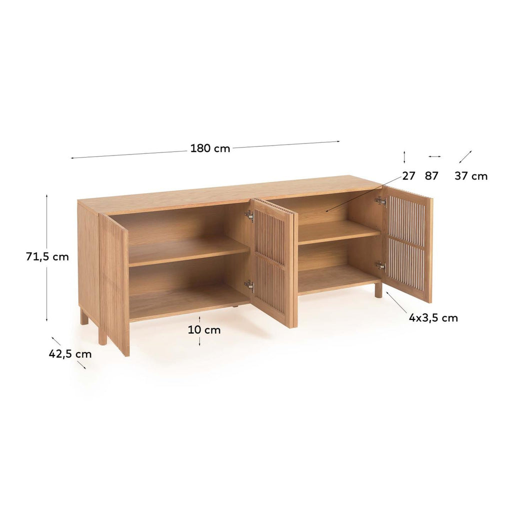 Buffet Beyla 4 portes en bois massif et placage de frêne 180 x 71,5 cm FSC 100 %