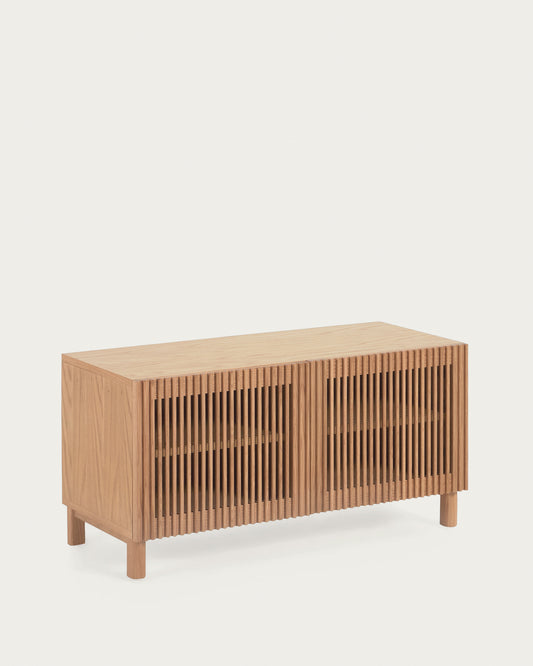 Meuble à chaussures Beyla 2 portes en bois massif et placage de frêne 98,5 cm FSC 100 %