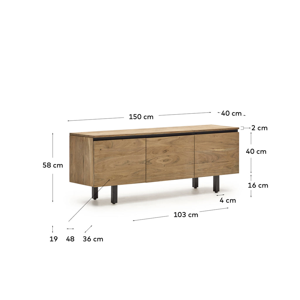 Meuble TV Uxue 3 portes en bois d'acacia finition naturelle 150 x 58 cm