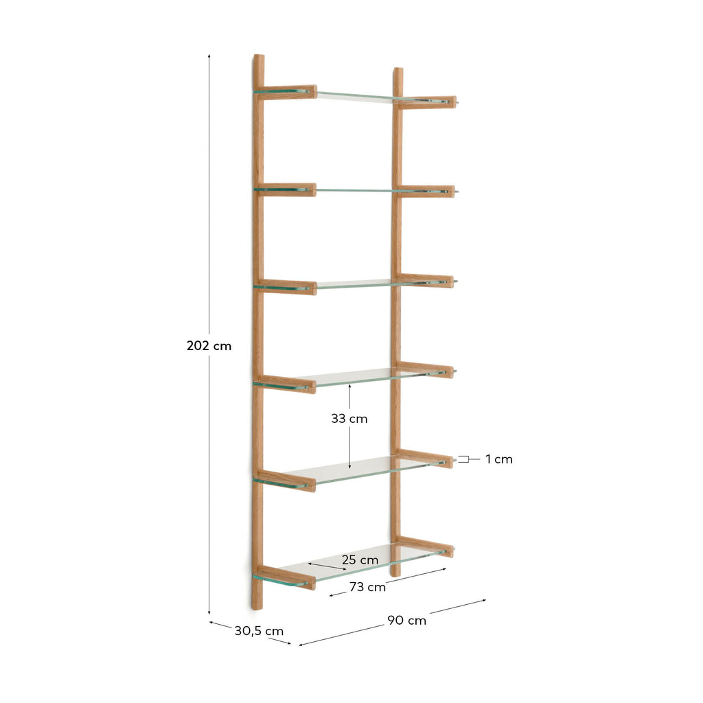 Étagère modulable Sitra 6 tablettes en verre et bois de chêne 90 cm FSC Mix Credit