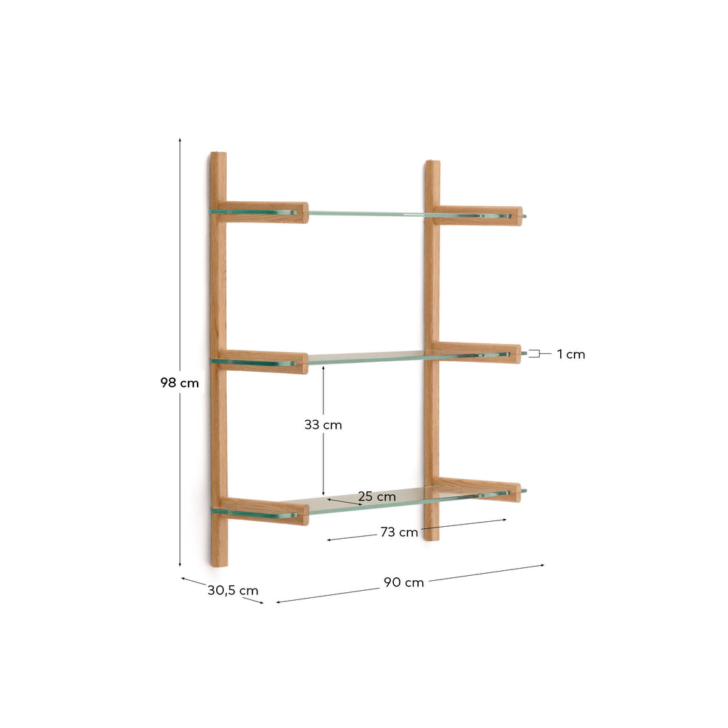 Étagère modulable Sitra 3 tablettes en verre et bois de chêne 90 cm FSC Mix Credit