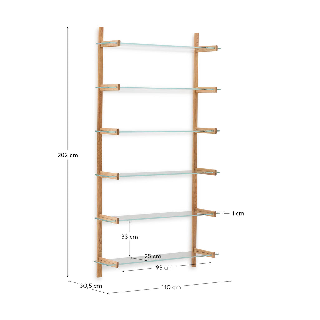 Étagère modulable Sitra 6 tablettes en verre et bois de chêne 110 cm FSC Mix Credit
