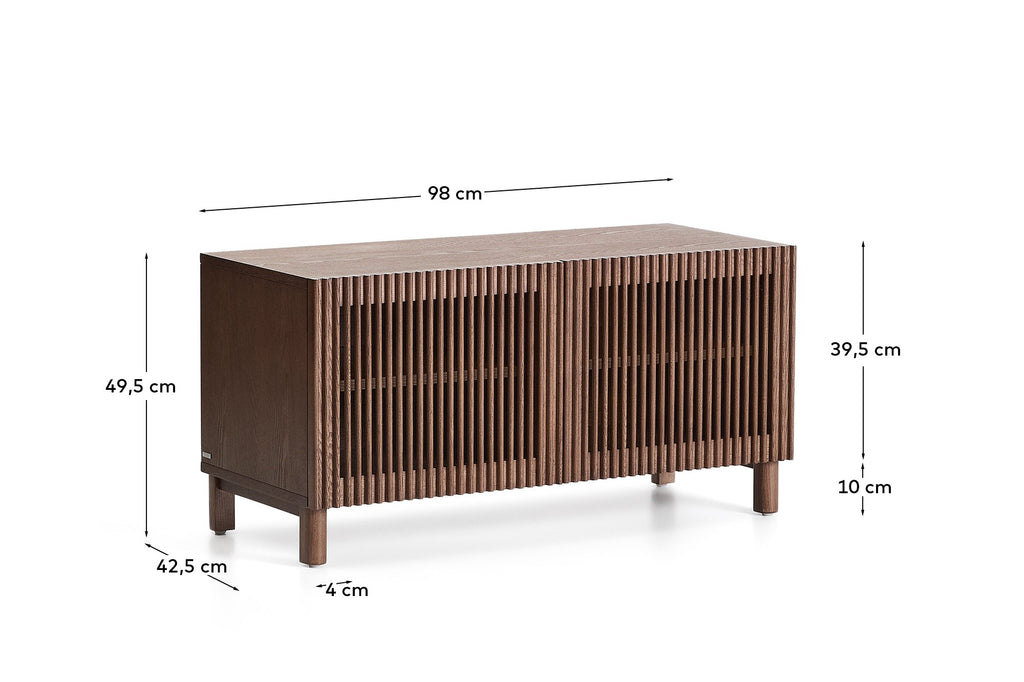 Meuble à chaussures Beyla à 2 portes en placage et bois massif de frêne avec finition ton noyer 98,5 cm FSC 100%