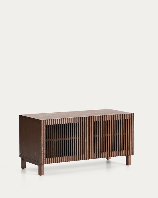 Meuble à chaussures Beyla à 2 portes en placage et bois massif de frêne avec finition ton noyer 98,5 cm FSC 100%