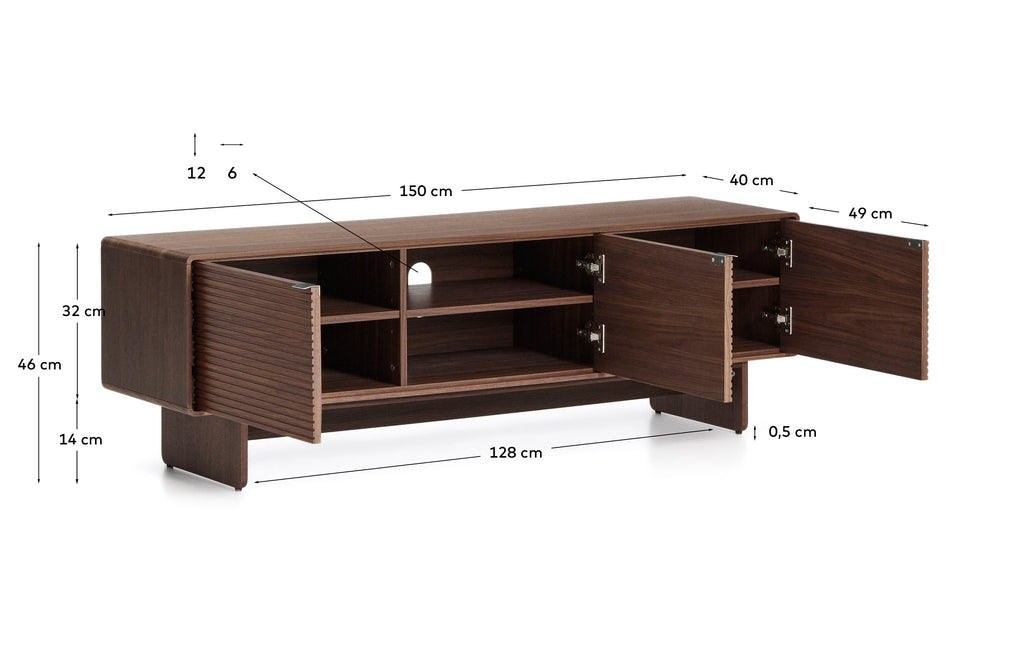 Meuble TV Norlen 3 portes en placage de noyer FSC Mix Credit 150 x 40 cm