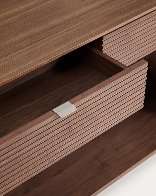 Console Norlen 2 tiroirs et 1 étagère en placage de noyer FSC Mix Credit 120 x 81 cm