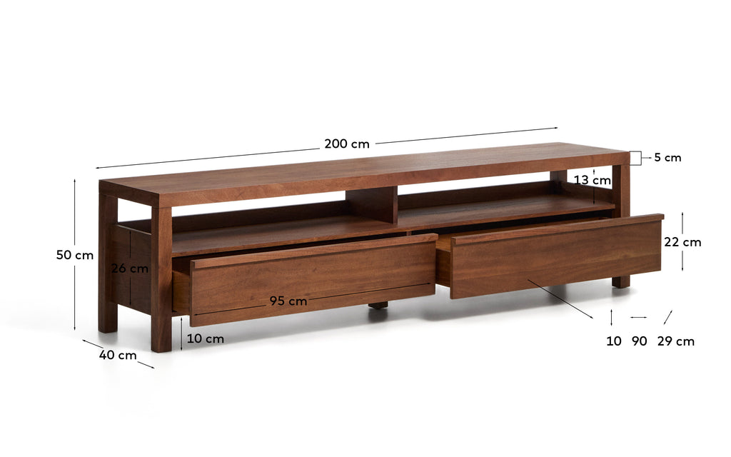 Meuble TV Norani en bois et placage d’acacia 200 x 50 cm