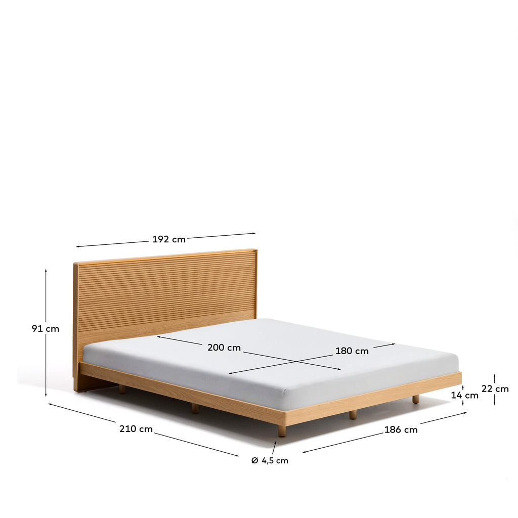 Lit Norlen en placage de chêne avec finition naturelle et lumière LED pour matelas 180 x 200 cm FSC Mix Credit